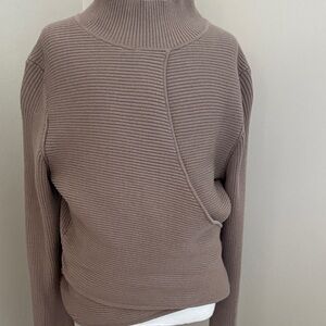 Athleta Women's Taupe Ribbed Turtleneck Sweater